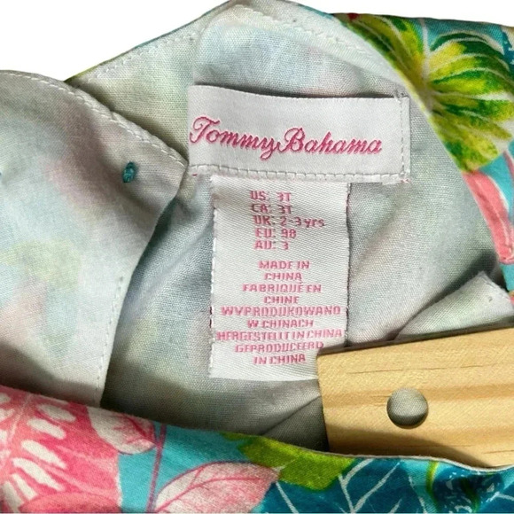 TOMMY BAHAMA Dress sz 3T Tropical Floral Handkerchief Skirt Tie Open Back Lined - Picture 4 of 5